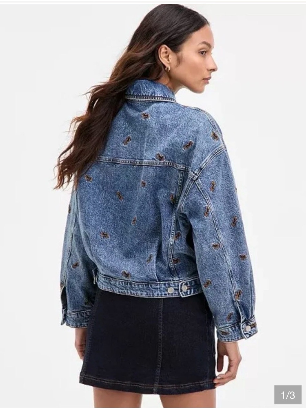 Avec Les Filles Blue Embroidered Horse Denim Jacket
